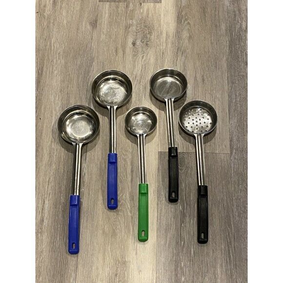 LOT OF 5 -4, 6 & 8 Oz  Spoodle Portion Control Spoons Ladles Server/Strainers - Picture 1 of 10